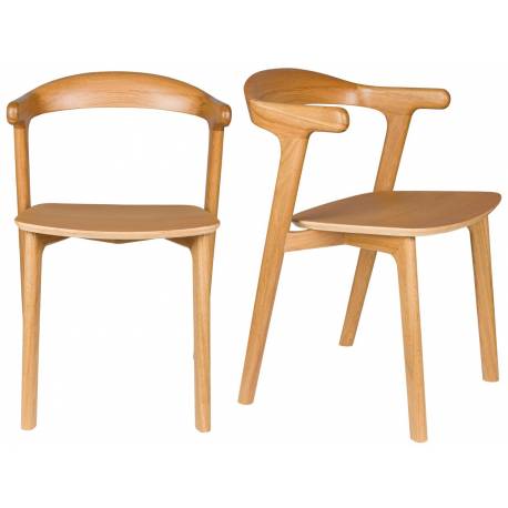Lot de Deux Chaises Northwood Zuiver Duo d'Assises en Hévéa Finition Naturelle Sièges de Tables Esprit Scandinave 51x53x76,5cm