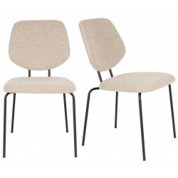 Lot de Deux Chaises Zelo Woody Duo d'Assises de Repas en Acier Noir et Tissu Beige Design Contemporain 46x58,5x83,5cm