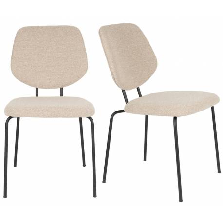 Lot de Deux Chaises Zelo Woody Duo d'Assises de Repas en Acier Noir et Tissu Beige Design Contemporain 46x58,5x83,5cm
