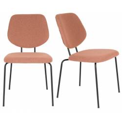 Lot de Deux Chaises Zelo Woody Duo d'Assises de Repas en Acier Noir et Tissu Rose Design Contemporain 46x58,5x83,5cm
