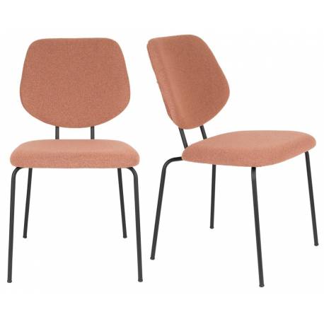 Lot de Deux Chaises Zelo Woody Duo d'Assises de Repas en Acier Noir et Tissu Rose Design Contemporain 46x58,5x83,5cm