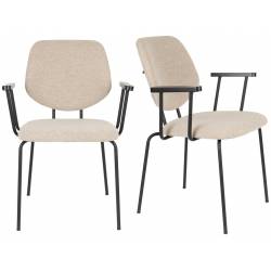 Lot de Deux Fauteuils Zelo Woody Duo de Chaises en Acier Noir et Tissu Beige Assises avec Accoudoirs 59x60x83,5cm