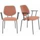Lot de Deux Fauteuils Zelo Woody Duo de Chaises en Acier Noir et Tissu Rose Assises avec Accoudoirs 59x60x83,5cm