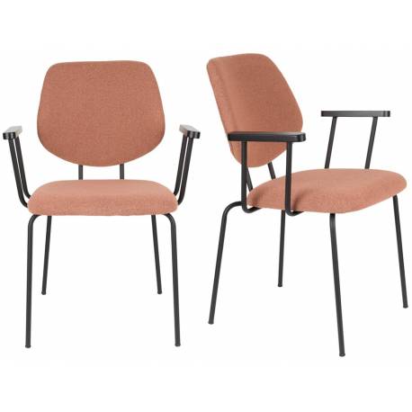 Lot de Deux Fauteuils Zelo Woody Duo de Chaises en Acier Noir et Tissu Rose Assises avec Accoudoirs 59x60x83,5cm