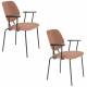 Lot de Deux Fauteuils Zelo Woody Duo de Chaises en Acier Noir et Tissu Rose Assises avec Accoudoirs 59x60x83,5cm
