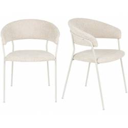 Lot de 2 Fauteuils Zeri Woody Sièges de Table en Acier Blanc et Tissu Beige 51,5x59,5x79cm
