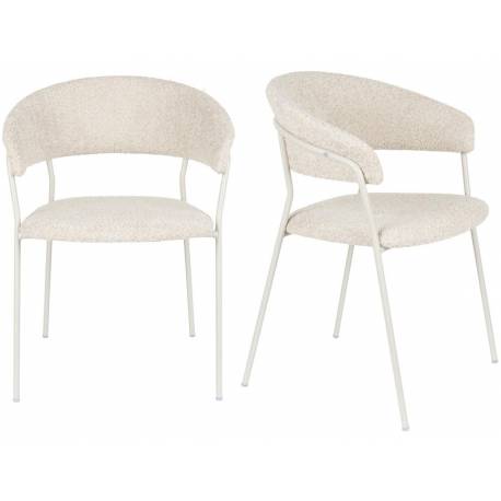 Lot de 2 Fauteuils Zeri Woody Sièges de Table en Acier Blanc et Tissu Beige 51,5x59,5x79cm