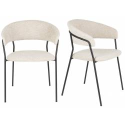 Lot de 2 Fauteuils Zeri Woody Sièges de Table en Acier Noir et Tissu Beige 51,5x59,5x79cm