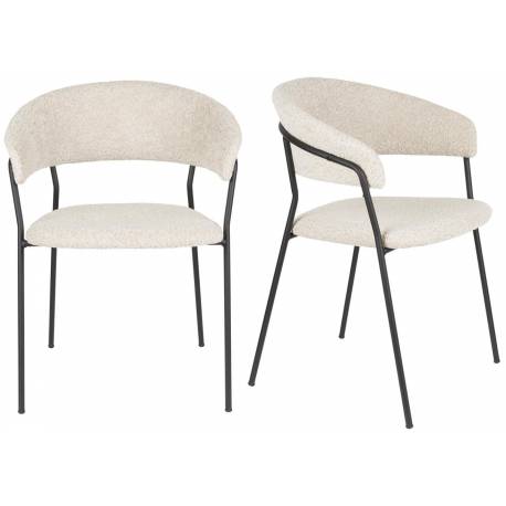 Lot de 2 Fauteuils Zeri Woody Sièges de Table en Acier Noir et Tissu Beige 51,5x59,5x79cm