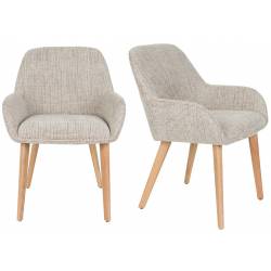 Lot de Deux Chaises Loua Woody Duo d'Assises en Bois Contreplaqué et Tissu Chiné Marron Fauteuils de Table 59x59x82,5cm