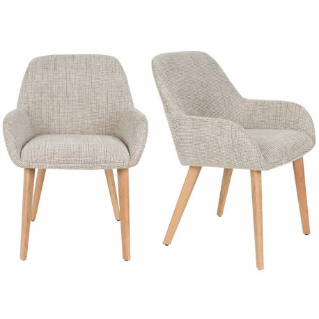 Lot de Deux Chaises Loua Woody Duo d'Assises en Bois Contreplaqué et Tissu Chiné Marron Fauteuils de Table 59x59x82,5cm