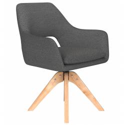 Fauteuil Mos Pivotant Assise en Bois et Tissu Gris Chaise à Accoudoirs 59x59x85cm