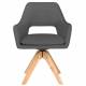 Fauteuil Mos Pivotant Assise en Bois et Tissu Gris Chaise à Accoudoirs 59x59x85cm