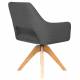 Fauteuil Mos Pivotant Assise en Bois et Tissu Gris Chaise à Accoudoirs 59x59x85cm