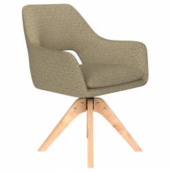 Fauteuil Mos Pivotant Assise en Bois et Tissu Vert Chaise à Accoudoirs 59x59x85cm