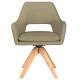 Fauteuil Mos Pivotant Assise en Bois et Tissu Vert Chaise à Accoudoirs 59x59x85cm