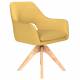Fauteuil Mos Pivotant Assise en Bois et Tissu Ocre Chaise à Accoudoirs 59x59x85cm