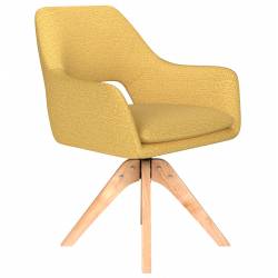 Fauteuil Mos Pivotant Assise en Bois et Tissu Ocre Chaise à Accoudoirs 59x59x85cm