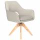Fauteuil Mos Pivotant Assise en Bois et Tissu Beige Chaise à Accoudoirs 59x59x85cm