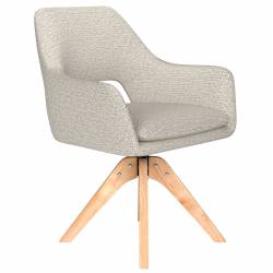 Fauteuil Mos Pivotant Assise en Bois et Tissu Beige Chaise à Accoudoirs 59x59x85cm