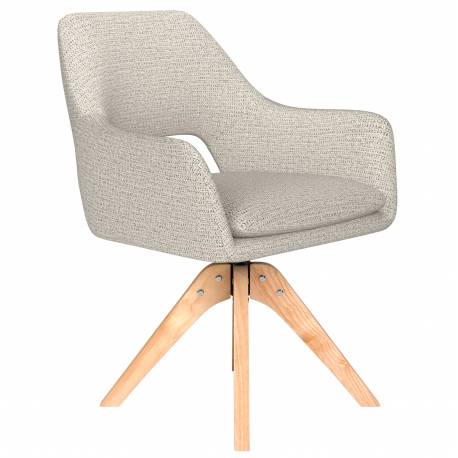 Fauteuil Mos Pivotant Assise en Bois et Tissu Beige Chaise à Accoudoirs 59x59x85cm