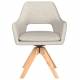 Fauteuil Mos Pivotant Assise en Bois et Tissu Beige Chaise à Accoudoirs 59x59x85cm
