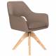 Fauteuil Mos Pivotant Assise en Bois et Tissu Taupe Chaise à Accoudoirs 59x59x85cm