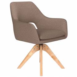 Fauteuil Mos Pivotant Assise en Bois et Tissu Taupe Chaise à Accoudoirs 59x59x85cm