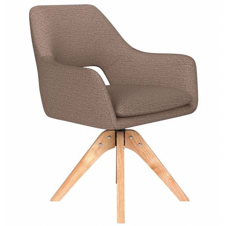 Fauteuil Mos Pivotant Assise en Bois et Tissu Taupe Chaise à Accoudoirs 59x59x85cm