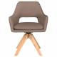 Fauteuil Mos Pivotant Assise en Bois et Tissu Taupe Chaise à Accoudoirs 59x59x85cm