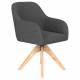 Fauteuil Otis Pivotant Assise en Bois et Tissu Gris Chaise à Accoudoirs 59x62x84cm