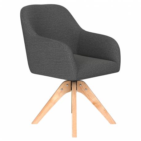Fauteuil Otis Pivotant Assise en Bois et Tissu Gris Chaise à Accoudoirs 59x62x84cm