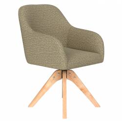 Fauteuil Otis Pivotant Assise en Bois et Tissu Vert Chaise à Accoudoirs 59x62x84cm