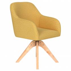 Fauteuil Otis Pivotant Assise en Bois et Tissu Ocre Chaise à Accoudoirs 59x62x84cm