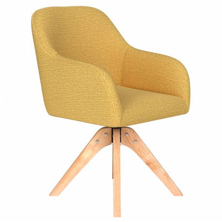 Fauteuil Otis Pivotant Assise en Bois et Tissu Ocre Chaise à Accoudoirs 59x62x84cm