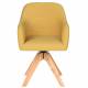 Fauteuil Otis Pivotant Assise en Bois et Tissu Ocre Chaise à Accoudoirs 59x62x84cm