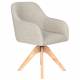 Fauteuil Otis Pivotant Assise en Bois et Tissu Beige Chaise à Accoudoirs 59x62x84cm