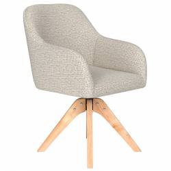 Fauteuil Otis Pivotant Assise en Bois et Tissu Beige Chaise à Accoudoirs 59x62x84cm