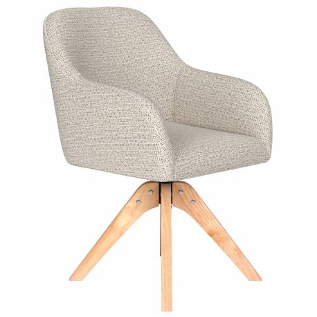 Fauteuil Otis Pivotant Assise en Bois et Tissu Beige Chaise à Accoudoirs 59x62x84cm