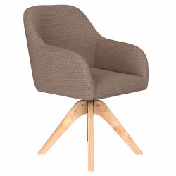 Fauteuil Otis Pivotant Assise en Bois et Tissu Taupe Chaise à Accoudoirs 59x62x84cm