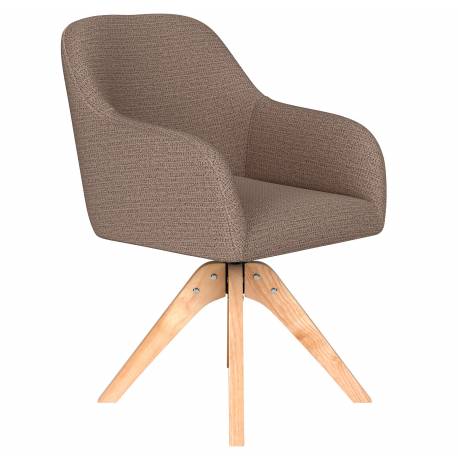 Fauteuil Otis Pivotant Assise en Bois et Tissu Taupe Chaise à Accoudoirs 59x62x84cm