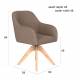 Fauteuil Otis Pivotant Assise en Bois et Tissu Taupe Chaise à Accoudoirs 59x62x84cm