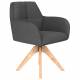 Fauteuil Pete Pivotant Assise en Bois et Tissu Gris Chaise à Accoudoirs 62x63x85cm