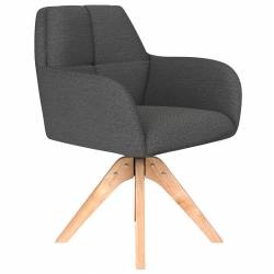 Fauteuil Pete Pivotant Assise en Bois et Tissu Gris Chaise à Accoudoirs 62x63x85cm