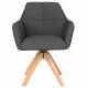 Fauteuil Pete Pivotant Assise en Bois et Tissu Gris Chaise à Accoudoirs 62x63x85cm
