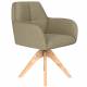 Fauteuil Pete Pivotant Assise en Bois et Tissu Vert Chaise à Accoudoirs 62x63x85cm