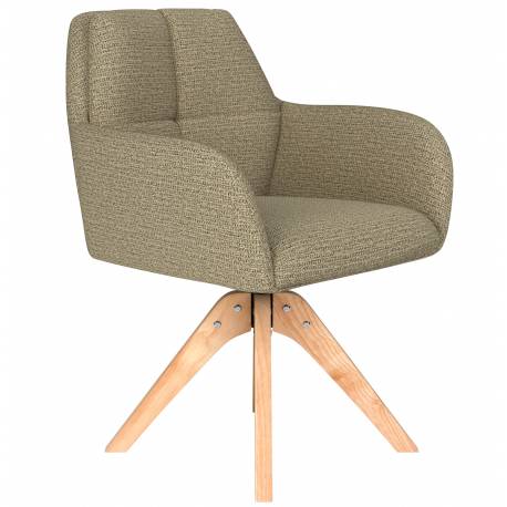 Fauteuil Pete Pivotant Assise en Bois et Tissu Vert Chaise à Accoudoirs 62x63x85cm