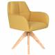 Fauteuil Pete Pivotant Assise en Bois et Tissu Ocre Chaise à Accoudoirs 62x63x85cm