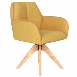 Fauteuil Pete Pivotant Assise en Bois et Tissu Ocre Chaise à Accoudoirs 62x63x85cm