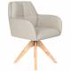 Fauteuil Pete Pivotant Assise en Bois et Tissu Beige Chaise à Accoudoirs 62x63x85cm